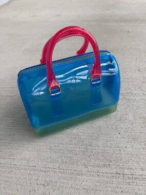 Vintage Jelly Mini Handbag Blue Pink Transparent Plastic Purse Top Handle Y2K